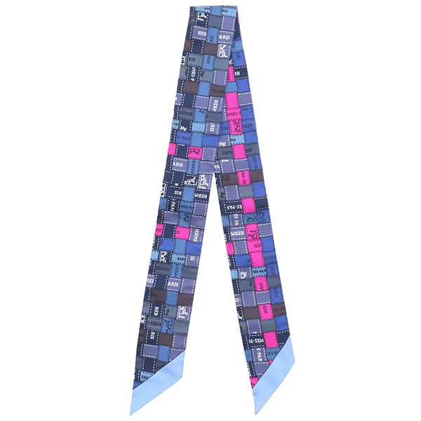 Hermes Scarf Twillie Silk Blue Rouge Vif and Gray [bolduc Au Carre Bolduc