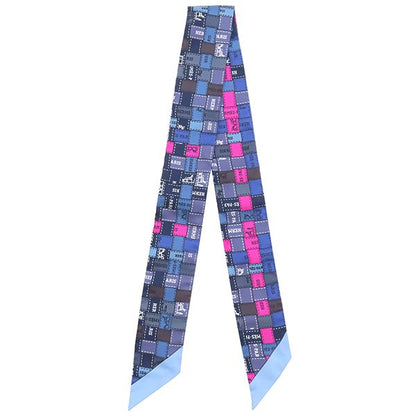 Hermes Scarf Twillie Silk Blue Rouge Vif and Gray [bolduc Au Carre Bolduc