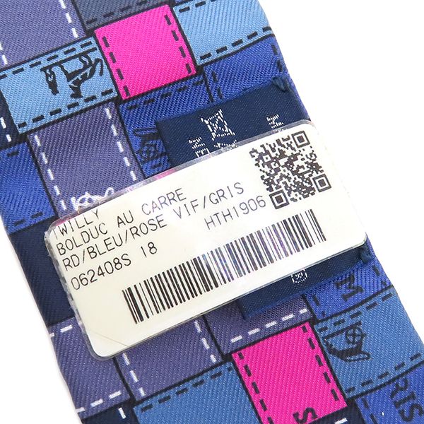 Hermes Scarf Twillie Silk Blue Rouge Vif and Gray [bolduc Au Carre Bolduc