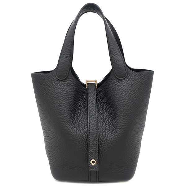 Hermes Handbag Picotin Lock PM Taurillon Clemence Black Gold Hardware Never