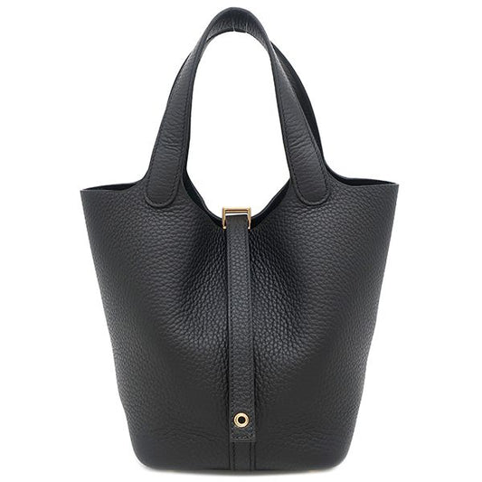 Hermes Handbag Picotin Lock PM Taurillon Clemence Black Gold Hardware Never