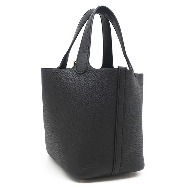 Hermes Handbag Picotin Lock PM Taurillon Clemence Black Gold Hardware Never