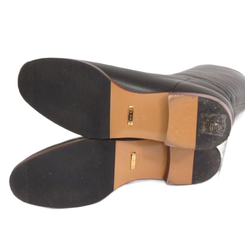 Gucci Long Boots Taiga Head Leather Black 35 22cm (8.66in) Approx Shoes AA