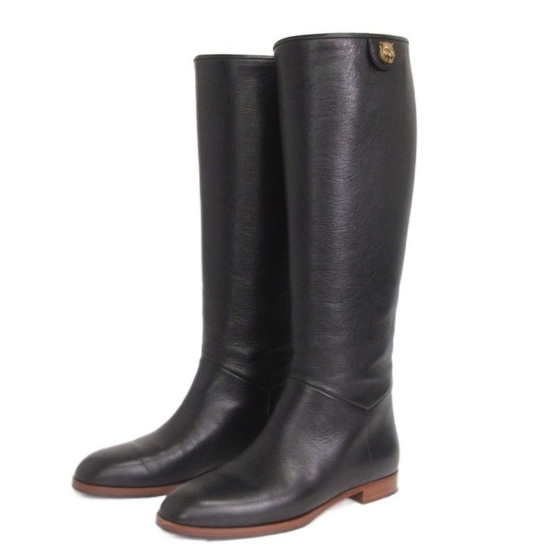 Gucci Long Boots Taiga Head Leather Black 35 22cm (8.66in) Approx Shoes AA