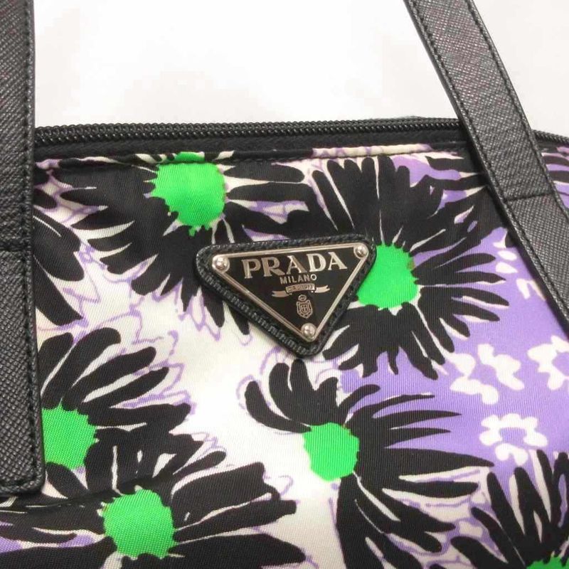 Prada 2WAY Flower Print Shoulder Bag Triangle Plate Tessuto Stampat Bag Tote