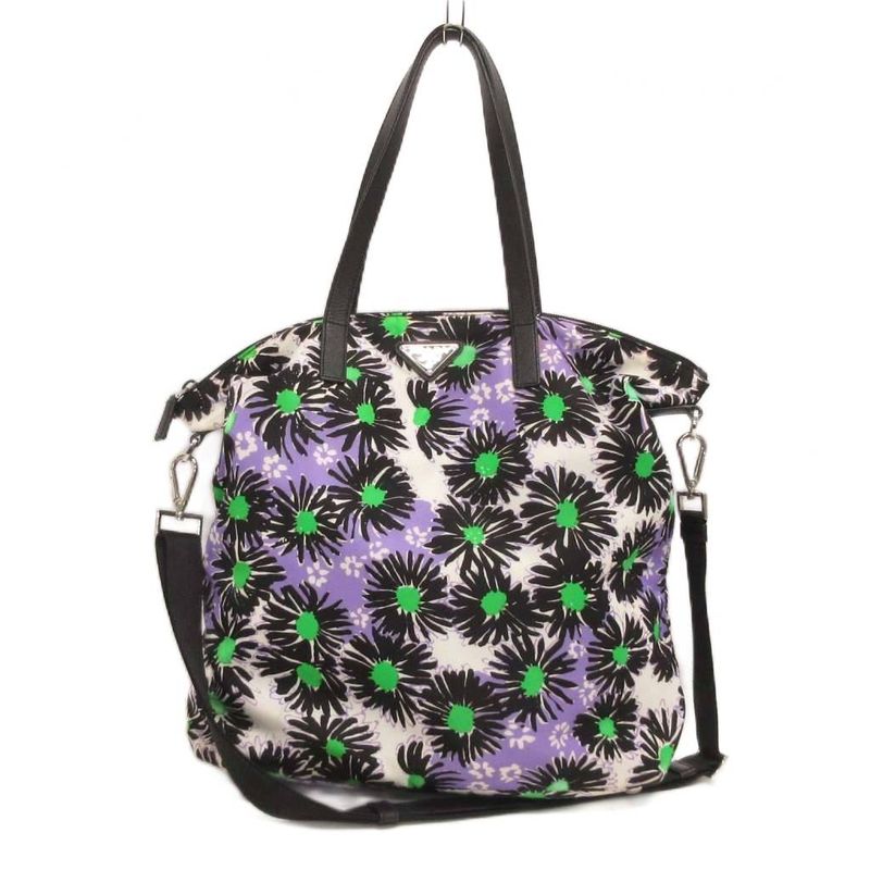 Prada 2WAY Flower Print Shoulder Bag Triangle Plate Tessuto Stampat Bag Tote