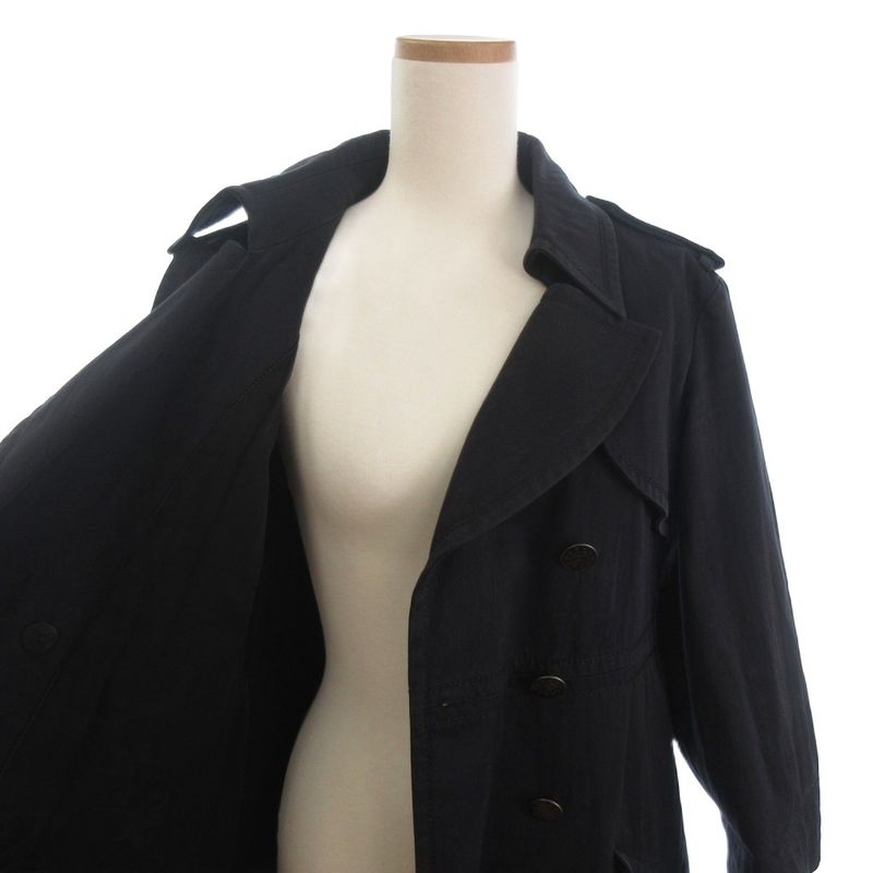Chanel Trench Coat Long Coco Mark Buttons P45582v33845 Cotton Lined Silk Dark