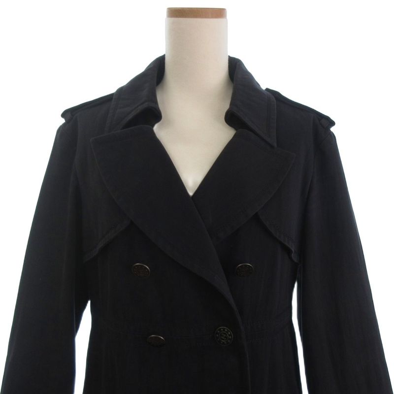 Chanel Trench Coat Long Coco Mark Buttons P45582v33845 Cotton Lined Silk Dark