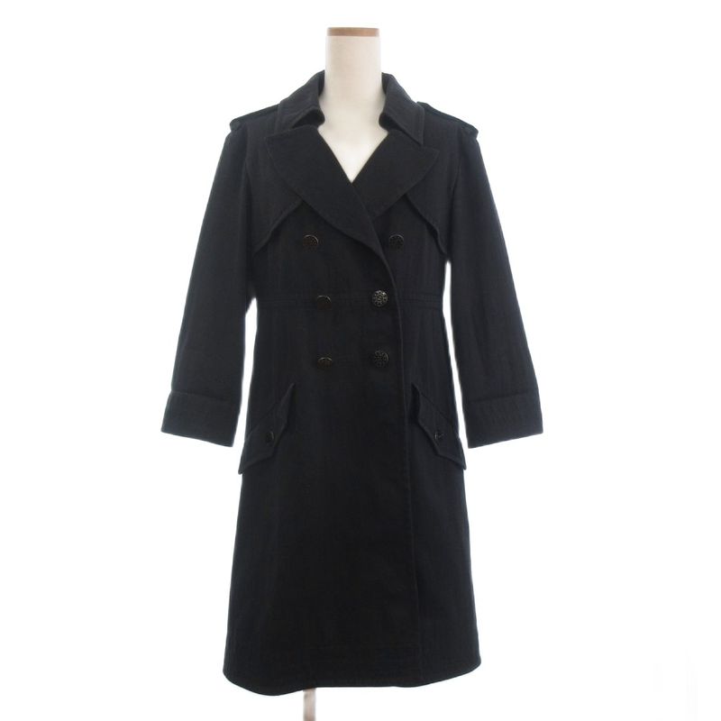 Chanel Trench Coat Long Coco Mark Buttons P45582v33845 Cotton Lined Silk Dark