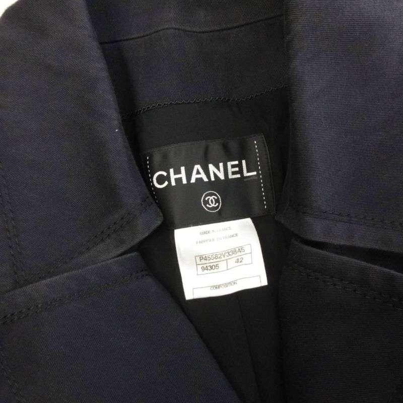 Chanel Trench Coat Long Coco Mark Buttons P45582v33845 Cotton Lined Silk Dark