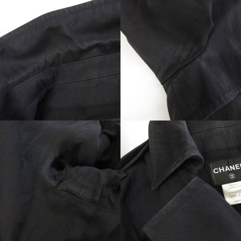 Chanel Trench Coat Long Coco Mark Buttons P45582v33845 Cotton Lined Silk Dark