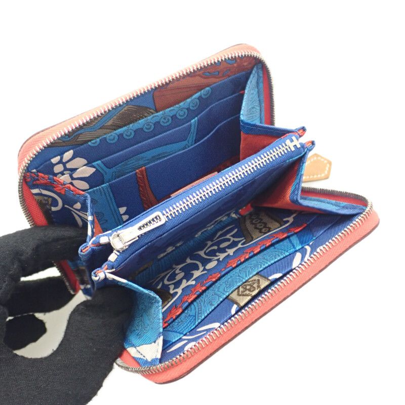 Hermes Azap Silk Quin Compact Coin Case Vaux Epson Silk Rose Texas Blue Zellige