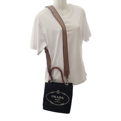Prada Pannier 1ba212_2did_f0b7k_v_poo Handbag Canvas Leather Black Brown Women