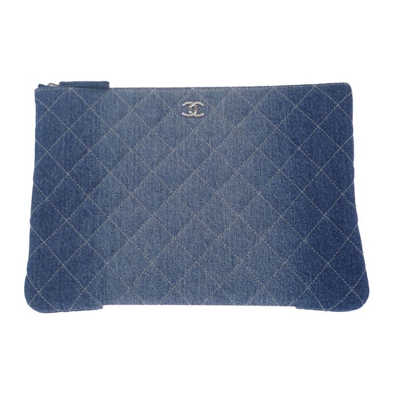 Chanel Coco Mark Clutch Bag Denim Blue Silver Hardware Ladies Men Unisex
