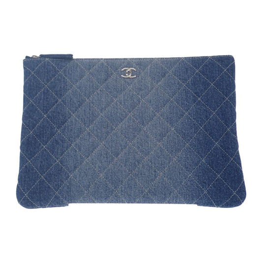 Chanel Coco Mark Clutch Bag Denim Blue Silver Hardware Ladies Men Unisex