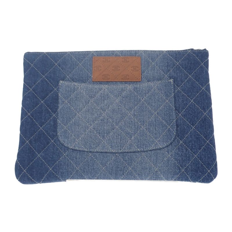 Chanel Coco Mark Clutch Bag Denim Blue Silver Hardware Ladies Men Unisex