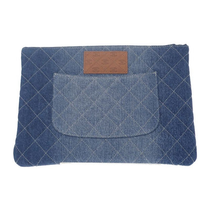 Chanel Coco Mark Clutch Bag Denim Blue Silver Hardware Ladies Men Unisex