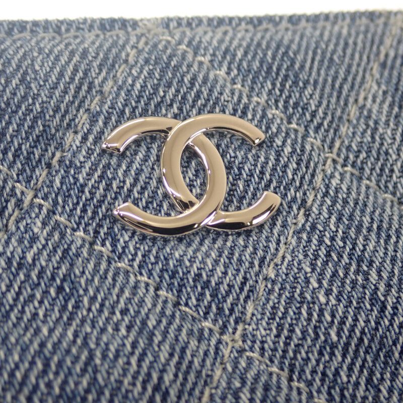 Chanel Coco Mark Clutch Bag Denim Blue Silver Hardware Ladies Men Unisex