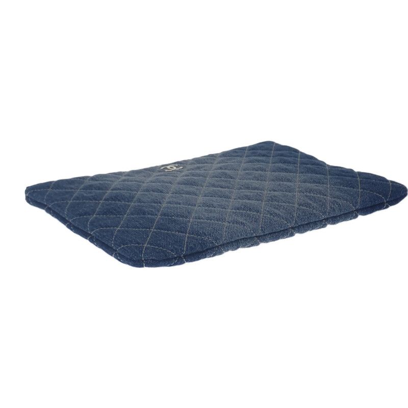 Chanel Coco Mark Clutch Bag Denim Blue Silver Hardware Ladies Men Unisex