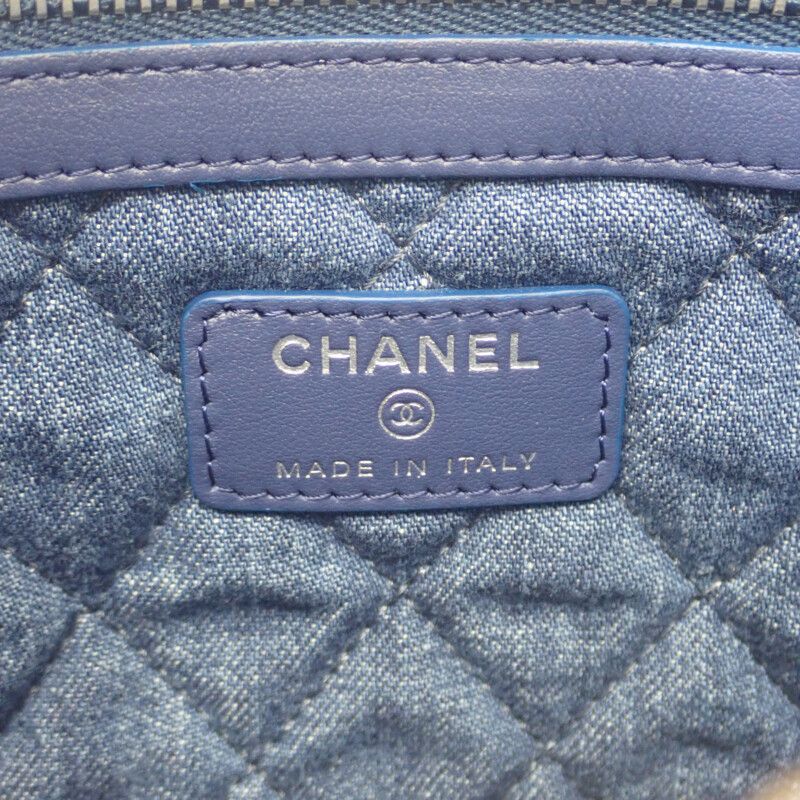 Chanel Coco Mark Clutch Bag Denim Blue Silver Hardware Ladies Men Unisex