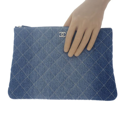 Chanel Coco Mark Clutch Bag Denim Blue Silver Hardware Ladies Men Unisex