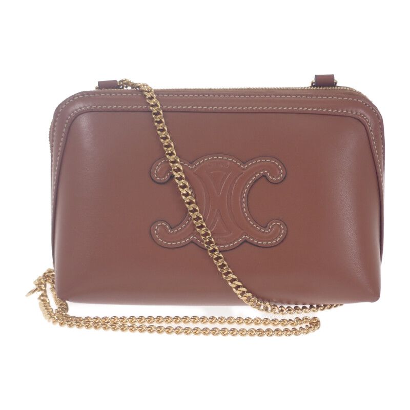 Celine Clutch Cuil With Chain 10e383dr8.04lu Shoulder Bag Calf Tan Brown Gold