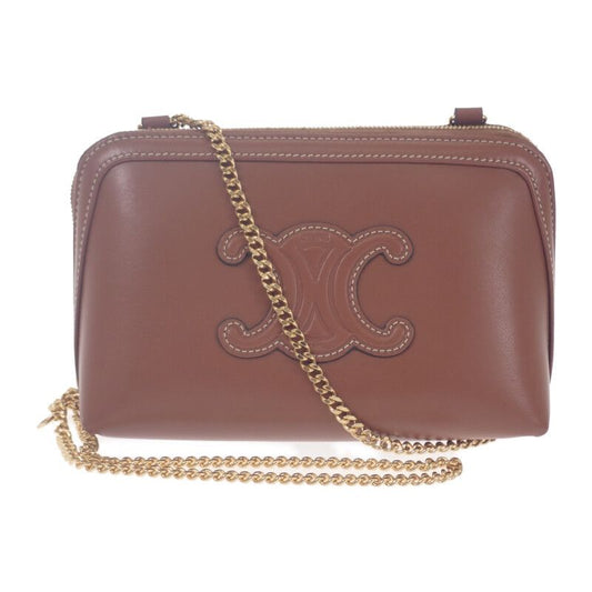 Celine Clutch Cuil With Chain 10e383dr8.04lu Shoulder Bag Calf Tan Brown Gold