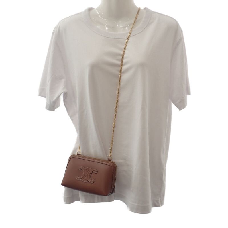 Celine Clutch Cuil With Chain 10e383dr8.04lu Shoulder Bag Calf Tan Brown Gold