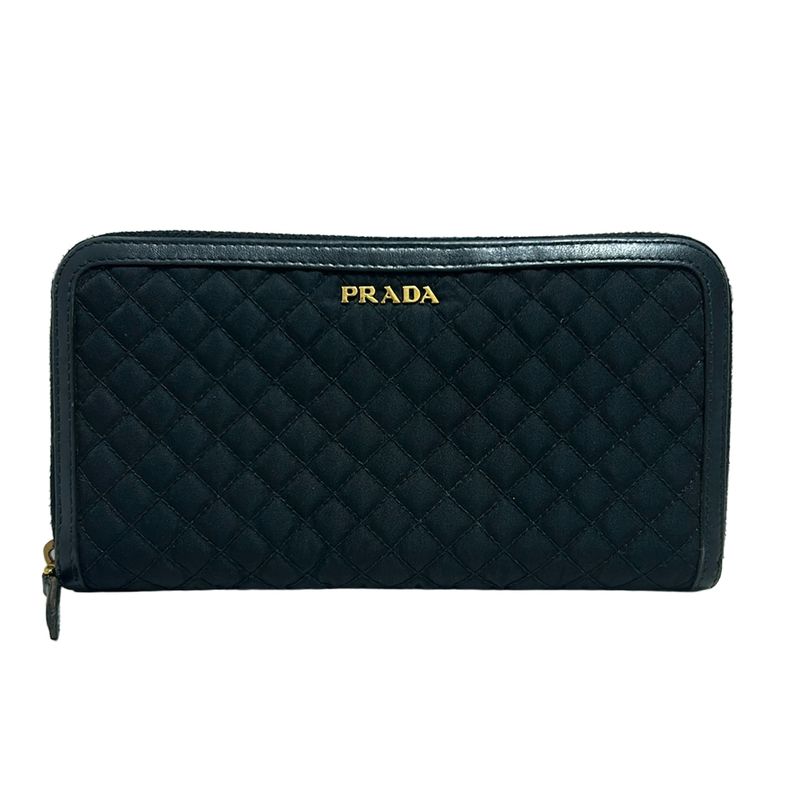 Prada Long Wallet - Black Quilted Round Zipper Leather