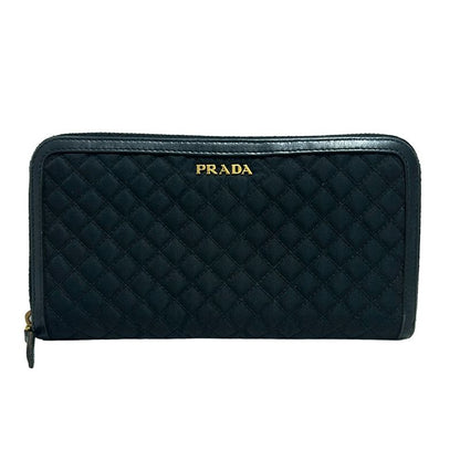 Prada Long Wallet - Black Quilted Round Zipper Leather