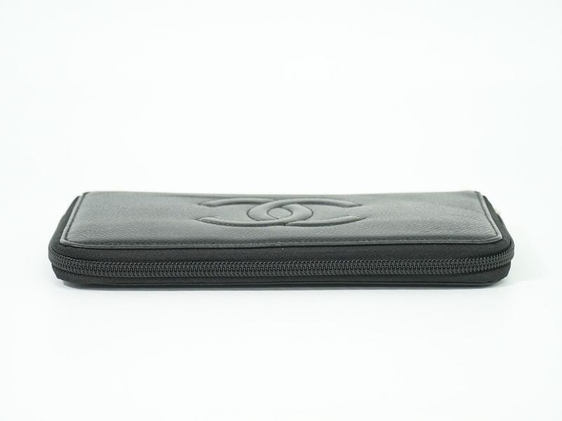 Authentic Chanel Coco Mark Round Zipper Long Wallet Long Wallet Caviar Skin