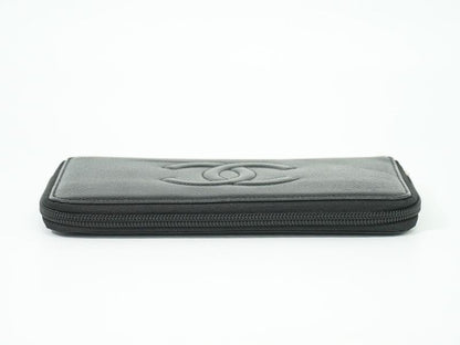 Authentic Chanel Coco Mark Round Zipper Long Wallet Long Wallet Caviar Skin