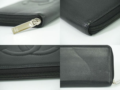Authentic Chanel Coco Mark Round Zipper Long Wallet Long Wallet Caviar Skin