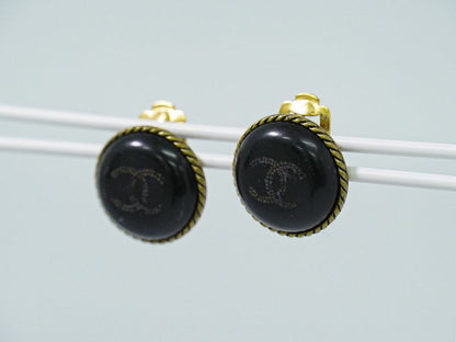 Authentic Chanel Coco Mark Earrings Plastic Black Coco Mark Accessories Jewelry