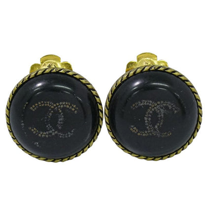 Authentic Chanel Coco Mark Earrings Plastic Black Coco Mark Accessories Jewelry