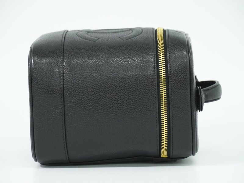 Authentic Chanel Coco Mark Vanity Bag Handbag Cosmetic Pouch Caviar Skin
