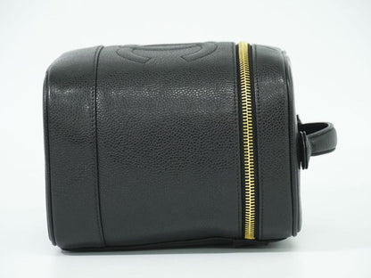 Authentic Chanel Coco Mark Vanity Bag Handbag Cosmetic Pouch Caviar Skin