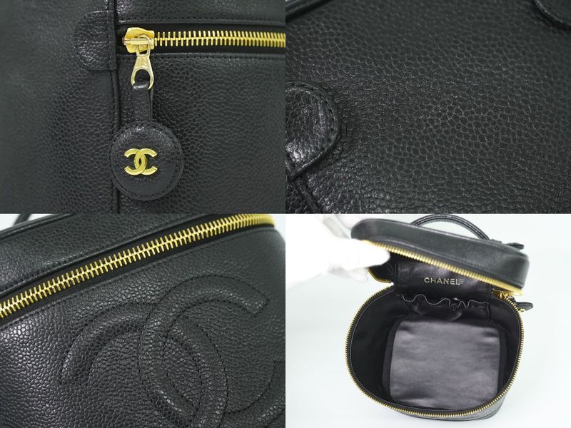 Authentic Chanel Coco Mark Vanity Bag Handbag Cosmetic Pouch Caviar Skin