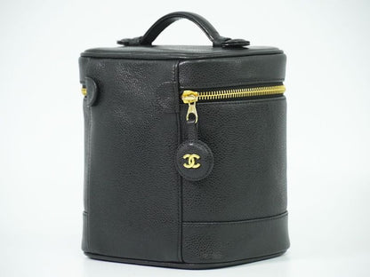 Authentic Chanel Coco Mark Vanity Bag Handbag Cosmetic Pouch Caviar Skin