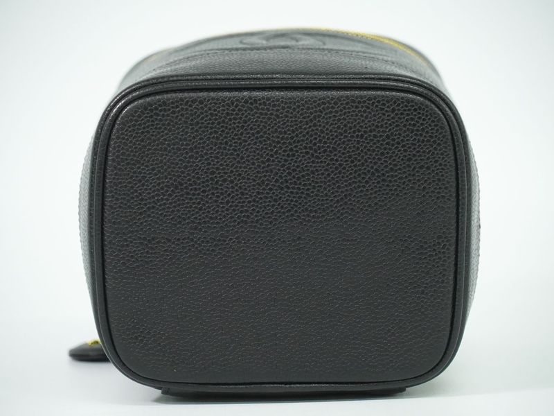 Authentic Chanel Coco Mark Vanity Bag Handbag Cosmetic Pouch Caviar Skin