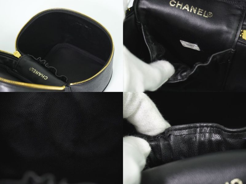 Authentic Chanel Coco Mark Vanity Bag Handbag Cosmetic Pouch Caviar Skin