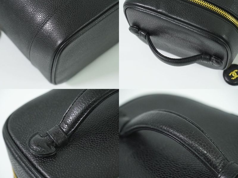 Authentic Chanel Coco Mark Vanity Bag Handbag Cosmetic Pouch Caviar Skin