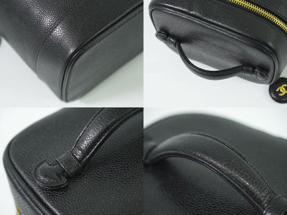 Authentic Chanel Coco Mark Vanity Bag Handbag Cosmetic Pouch Caviar Skin