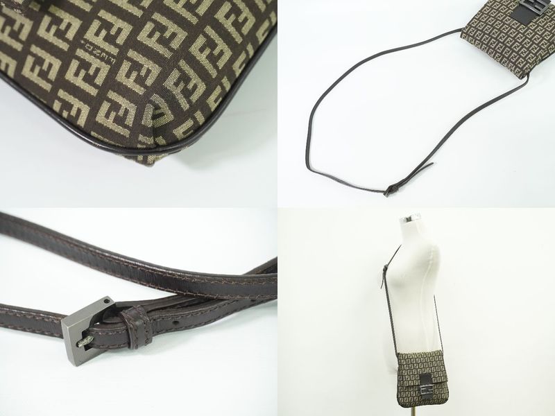 Authentic Fendi Zucchino Shoulder Bag Pochette Canvas Brown 8bt075 Zucchino Bag