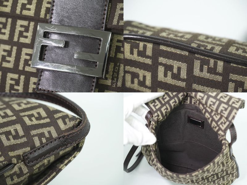 Authentic Fendi Zucchino Shoulder Bag Pochette Canvas Brown 8bt075 Zucchino Bag