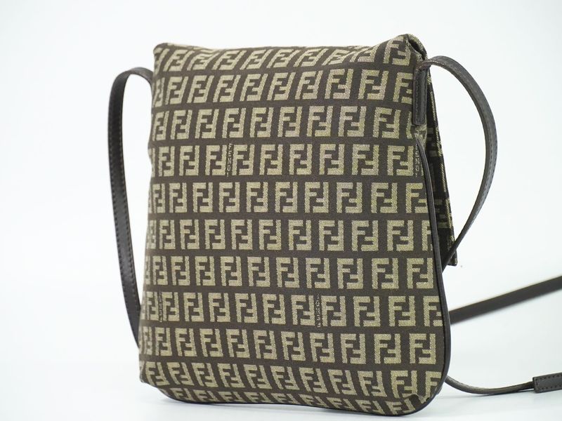 Authentic Fendi Zucchino Shoulder Bag Pochette Canvas Brown 8bt075 Zucchino Bag