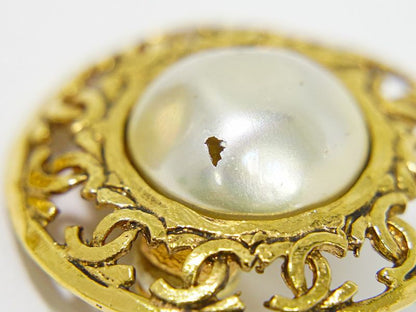 Authentic Chanel Coco Mark Faux Pearl Earrings GP Gold Plated White Coco Mark
