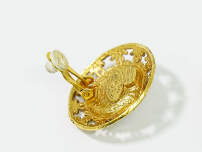 Authentic Chanel Coco Mark Faux Pearl Earrings GP Gold Plated White Coco Mark