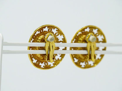 Authentic Chanel Coco Mark Faux Pearl Earrings GP Gold Plated White Coco Mark