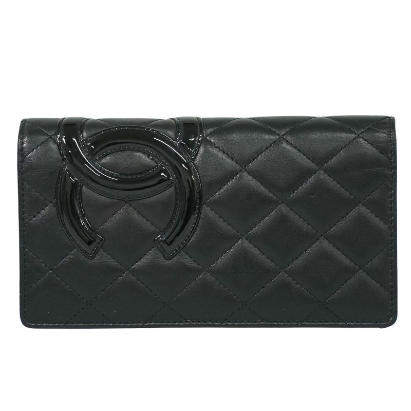Authentic Chanel Coco Mark Cambon Line Long Wallet Long Wallet Leather Black